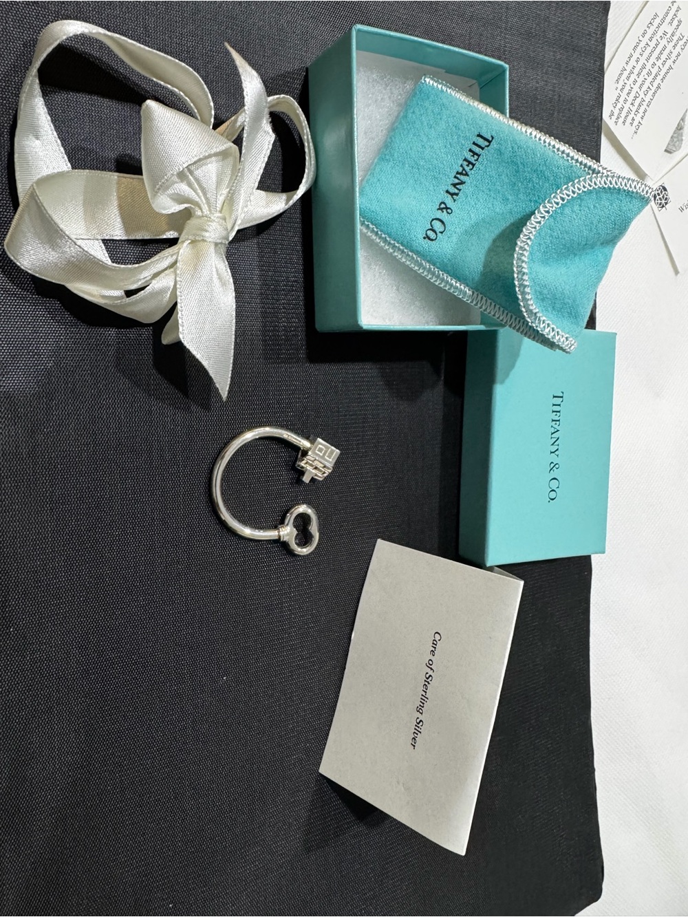 Tiffany & Co. Silver Key Ring with Signature Blue Pouch